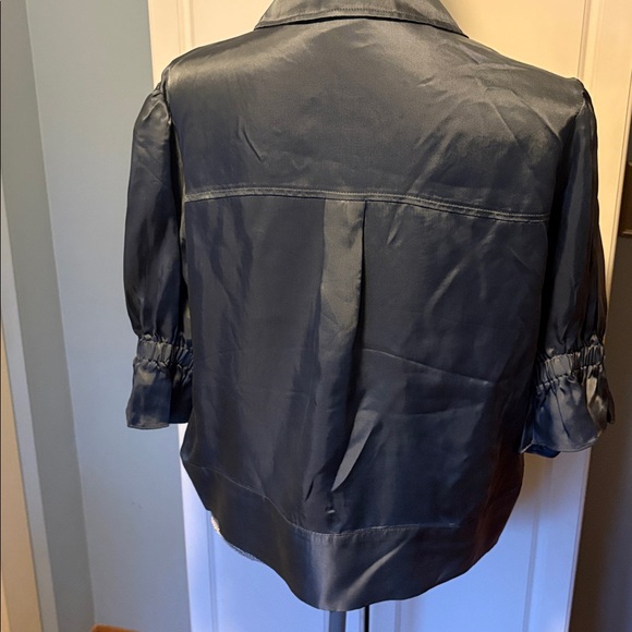 CINQ A SEPT Holly Ruffle Black Satin Zip-Front Utility Jacket Size Medium EUC - Picture 4 of 11